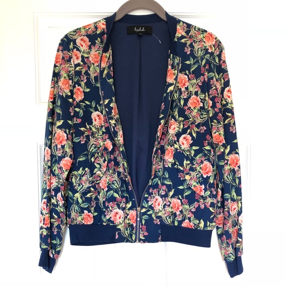 Lipslide Navy Blue Floral Print Bomber Jacket - Picture 5 of 6